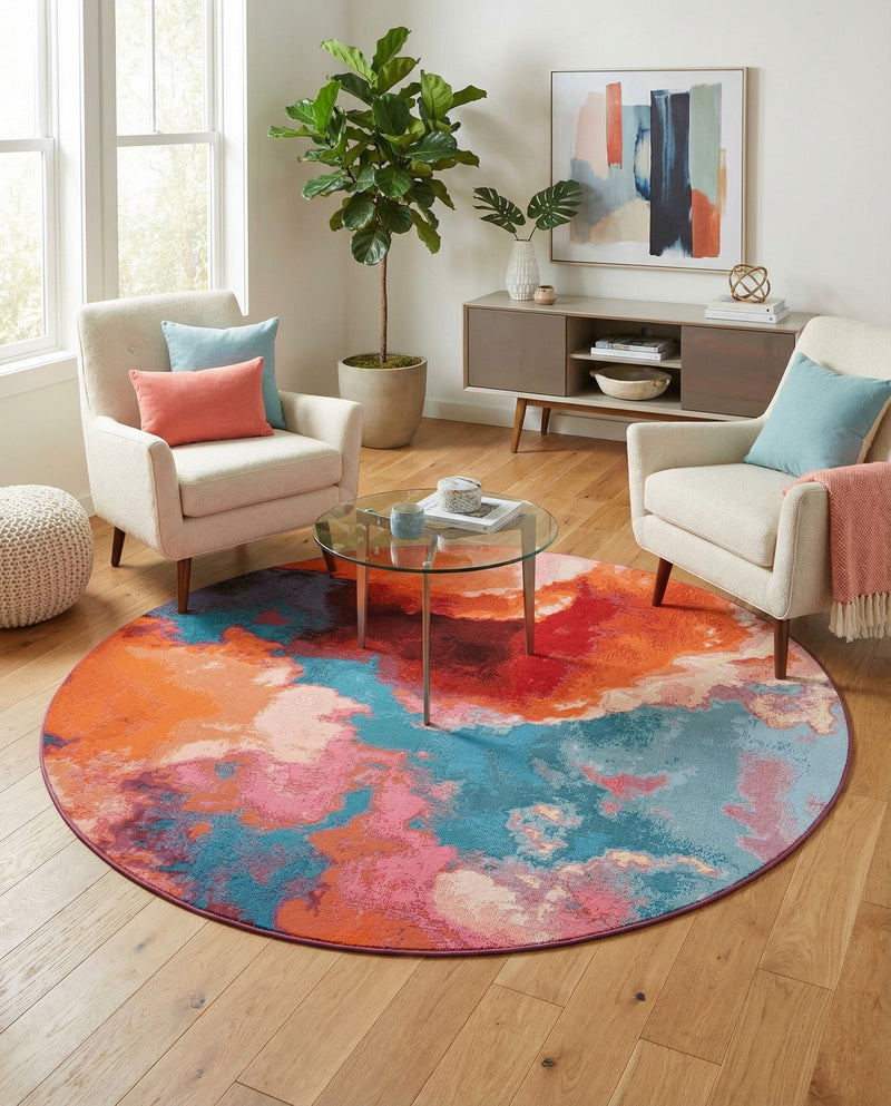 Urban Terrace Collection Area Rug -  Patio Round Gray and Pink  lifestyle 19