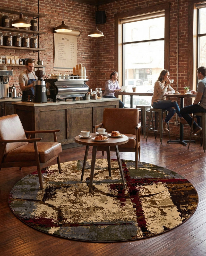 Bistro Lounge Collection Area Rug -  FlatWhite Round Multi  lifestyle 36