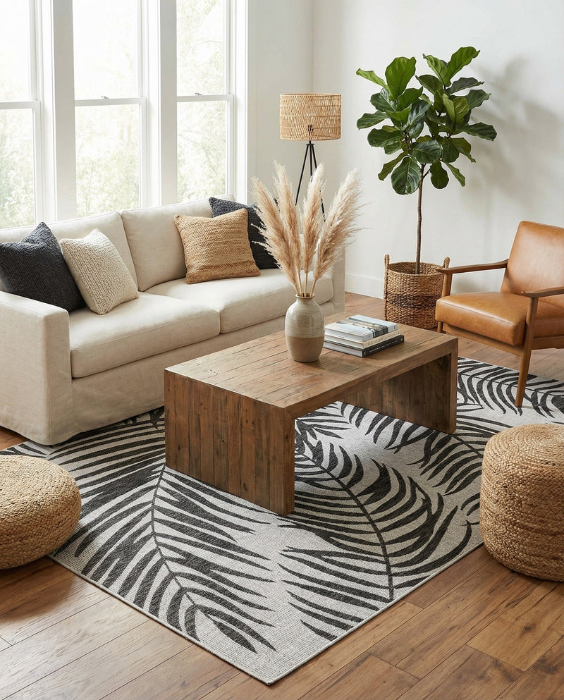 Seaside Blooms Collection Area Rug - Verdure (Charcoal Ivory) Rectangle Charcoal Ivory  lifestyle 8