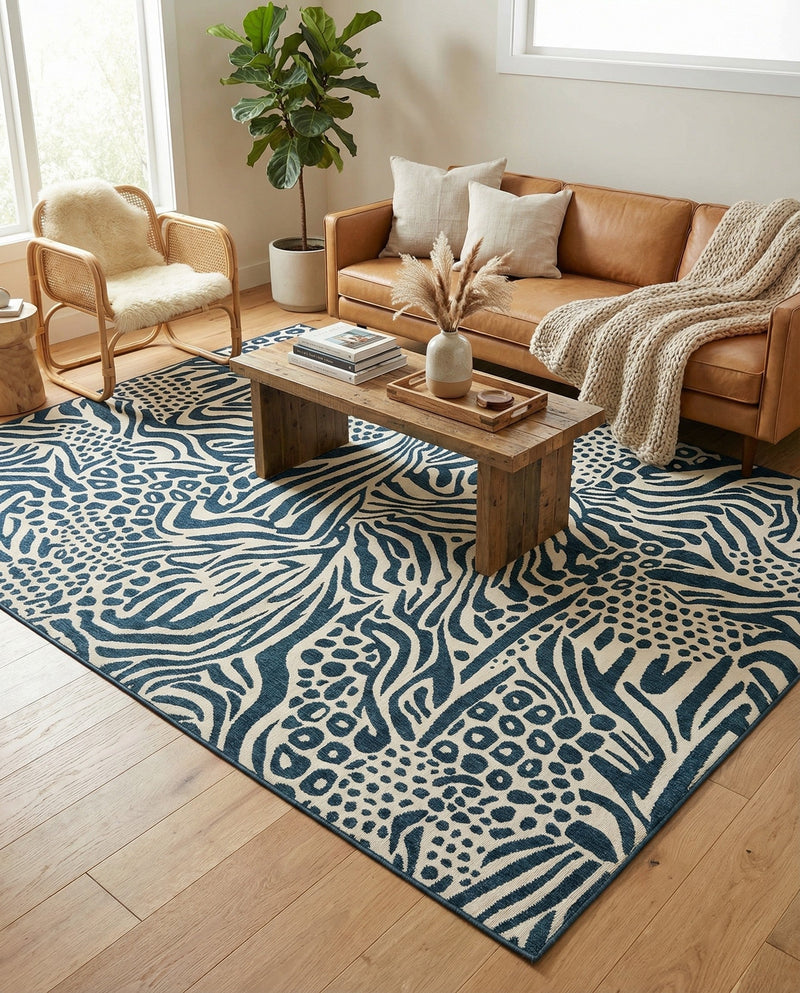 Savannah Escape Collection Area Rug -  Masai Rectangle Navy Blue and Ivory  lifestyle 22
