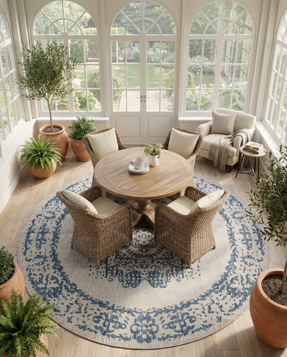 Patio Heritage Collection Area Rug - Savannah (Blue) Round Blue  lifestyle 121