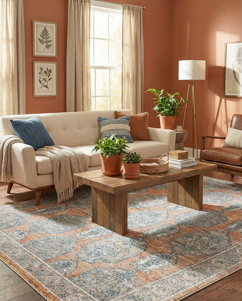 Seville Stripes Collection Area Rug -  Granada (Brick Red) Rectangle Brick Red  lifestyle 21