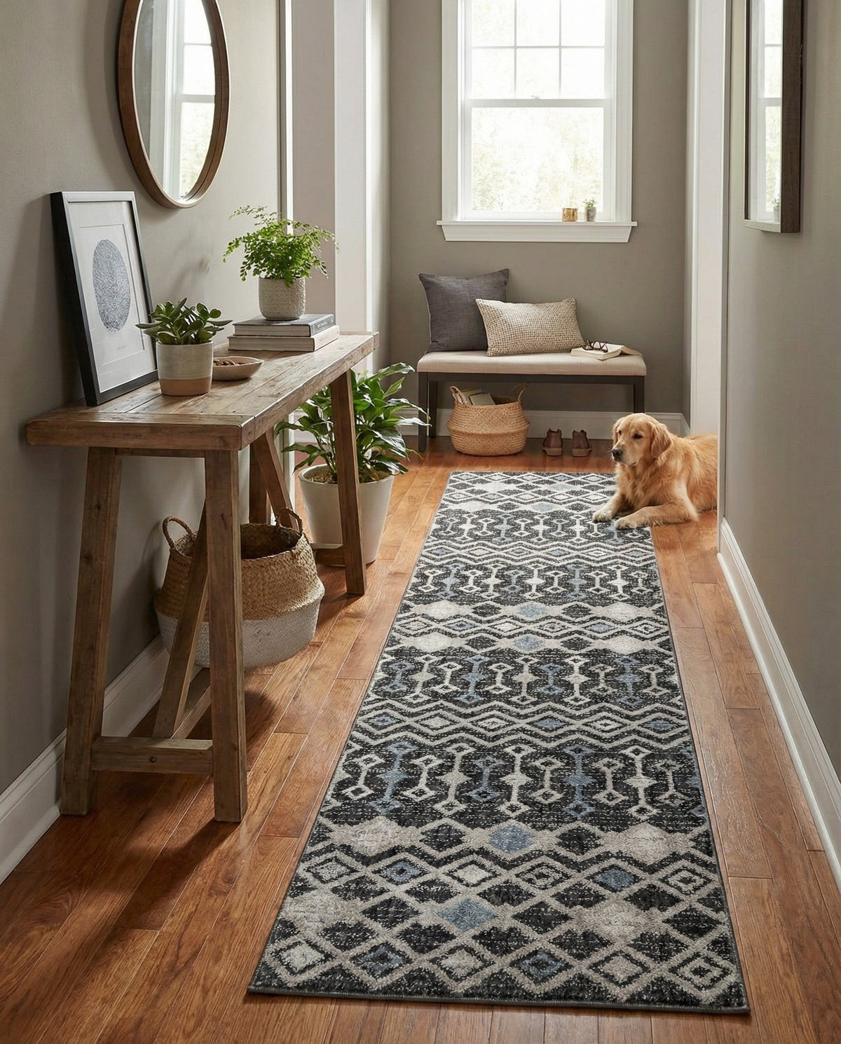 Geo Garden Lattice Collection Area Rug -  Andalusia Runner Charcoal Gray  lifestyle 200