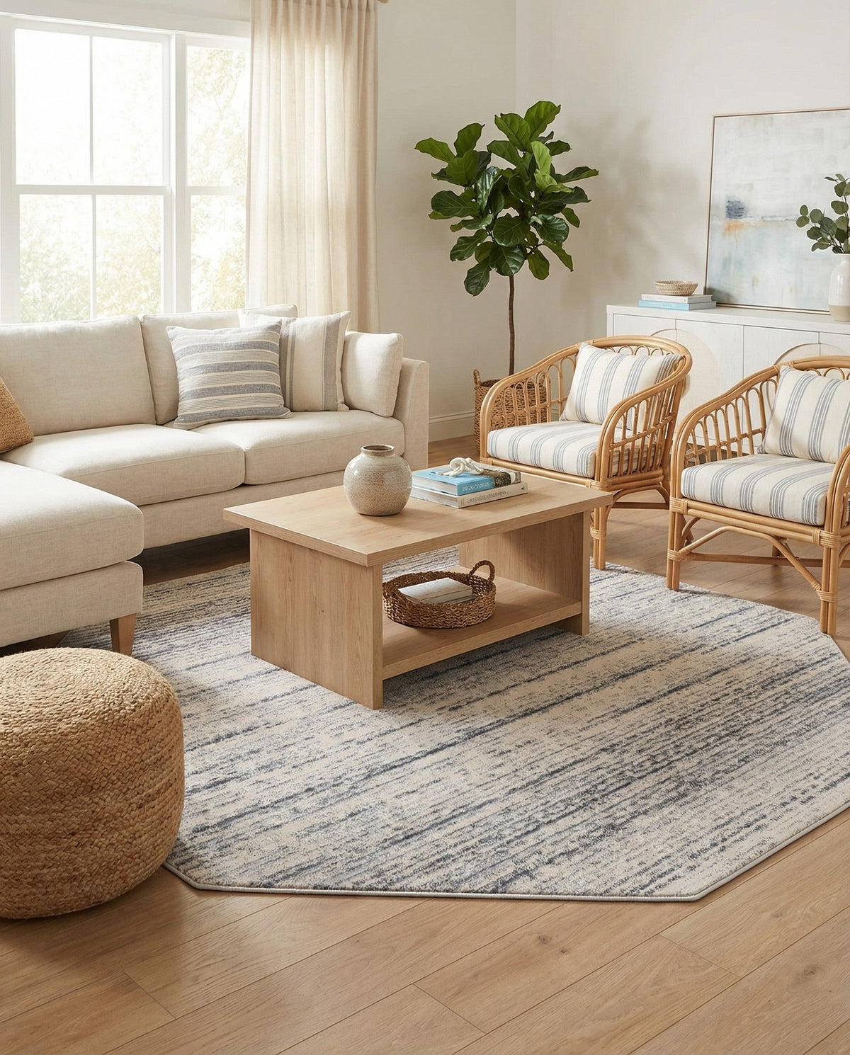 Serenity Sands Collection Area Rug -  Tranquilbay Octagon Cream  lifestyle 82