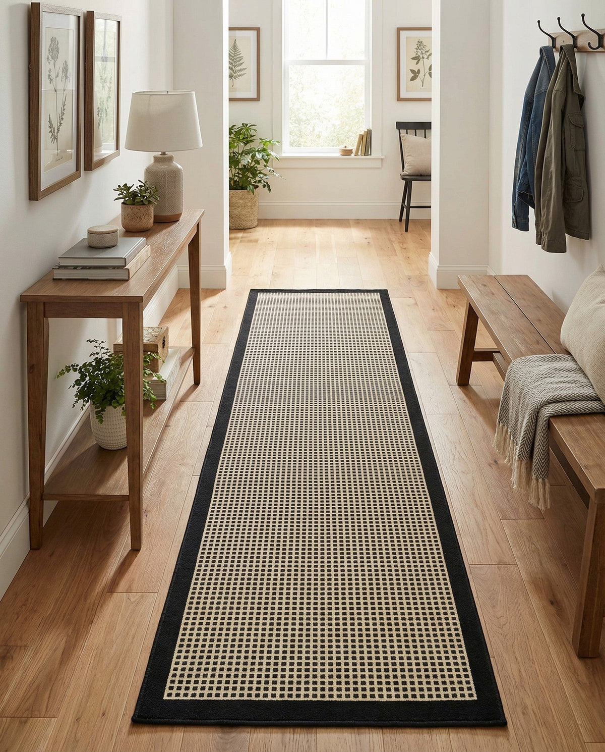 Terrace Fringe Collection Area Rug - Oceanside Runner Black  lifestyle 195
