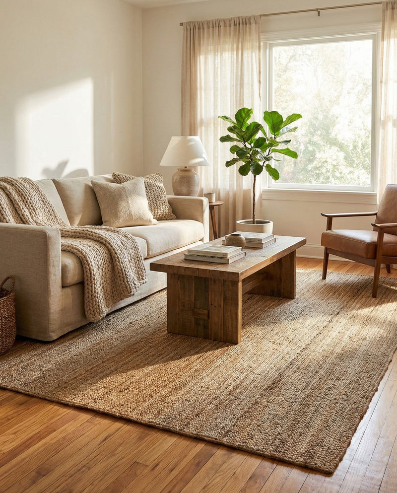 Woven Seaside Jute Collection Area Rug - Savannah (Natural) Rectangle Natural  lifestyle 14