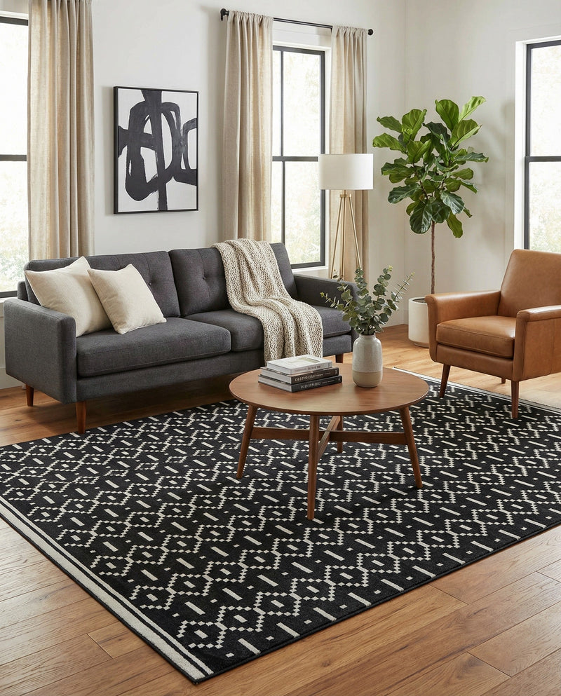 Copenhagen Edge Collection Area Rug -  Tivoli Rectangle Black  lifestyle 22