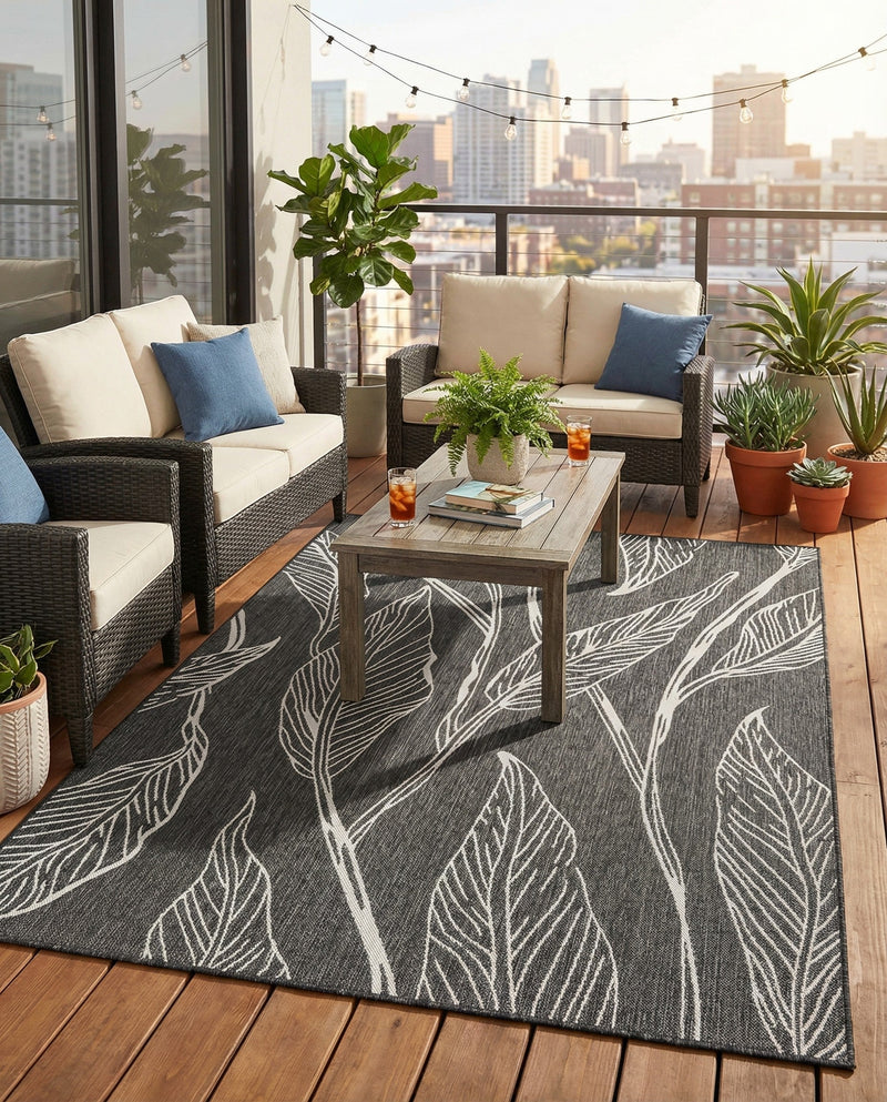 Seaside Blooms Collection Area Rug -  Evergreen (Ivory Charcoal) Rectangle Ivory Charcoal  lifestyle 11