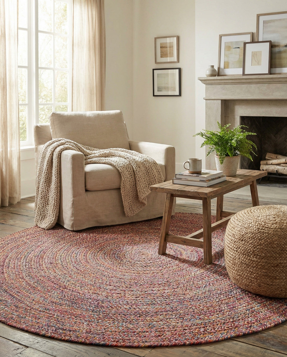 Sustainable Strands Indoor-Outdoor Oasis Collection Area Rug -  Sandbar (Multi) Round Multi  lifestyle 36