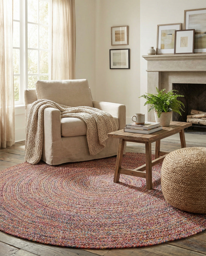 Sustainable Strands Indoor-Outdoor Oasis Collection Area Rug -  Sandbar (Multi) Round Multi  lifestyle 36
