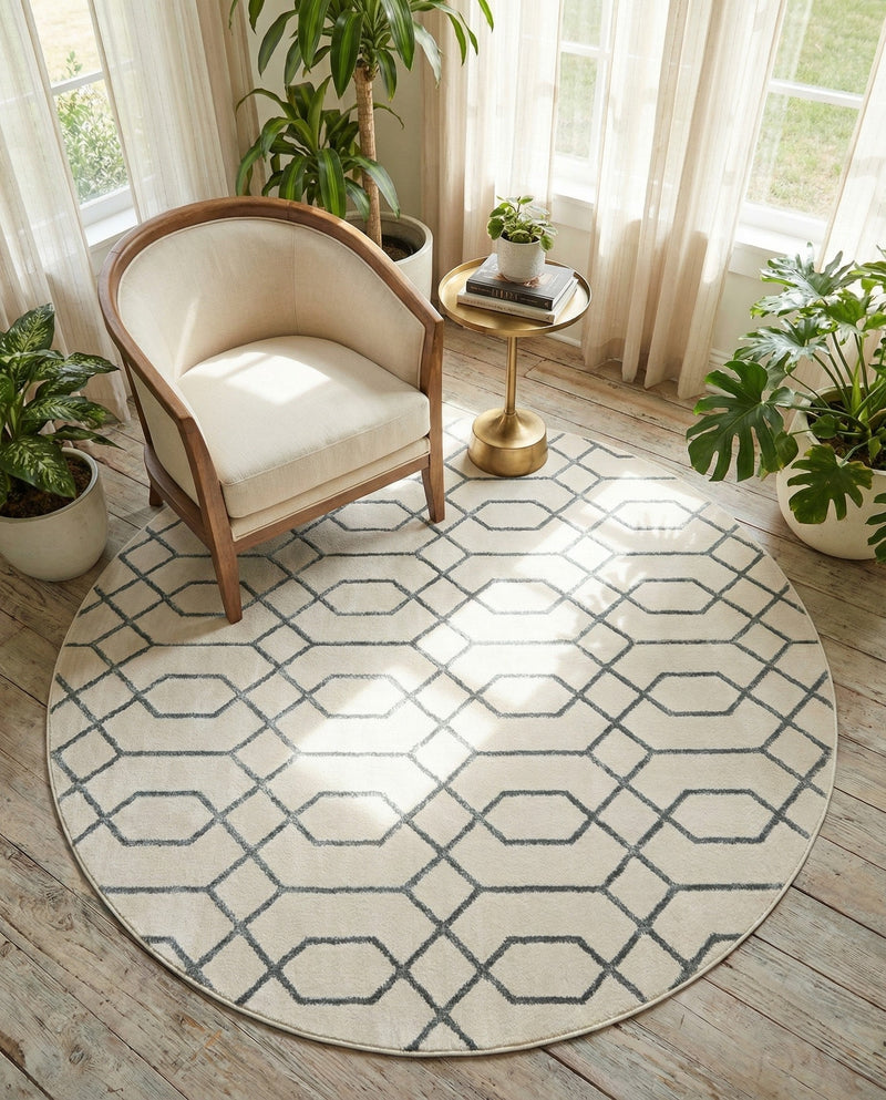 Hollywood Luxe Collection Area Rug - Sunset (White Silver) Round White Silver  lifestyle 60