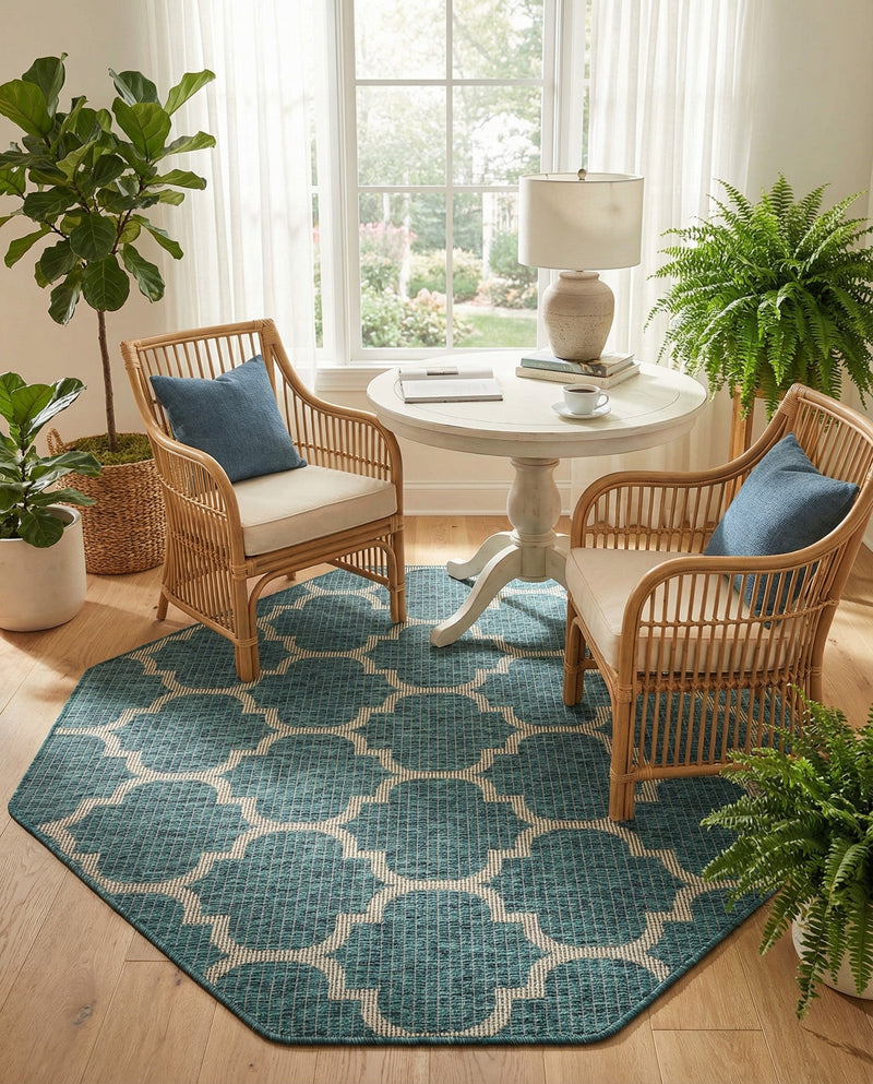 Savannah Pergola Collection Area Rug - Arbor (Teal) Octagon Teal  lifestyle 81