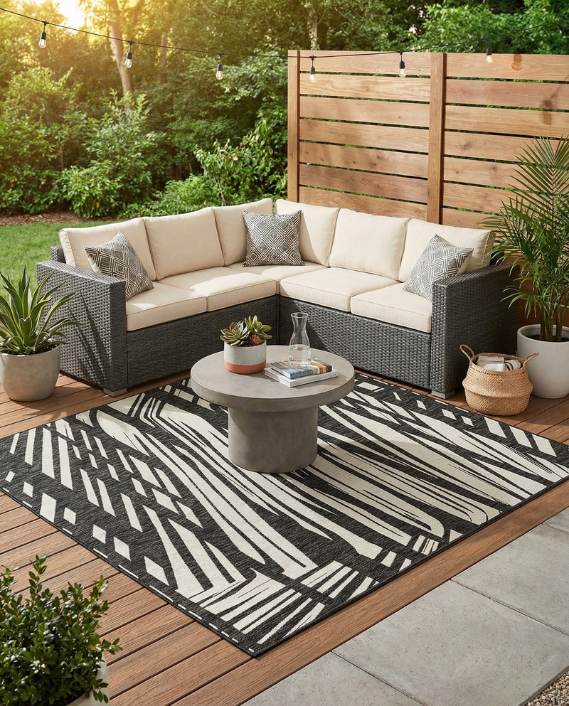 Urban Terrace Collection Area Rug -  Queens Square Black and White  lifestyle 32