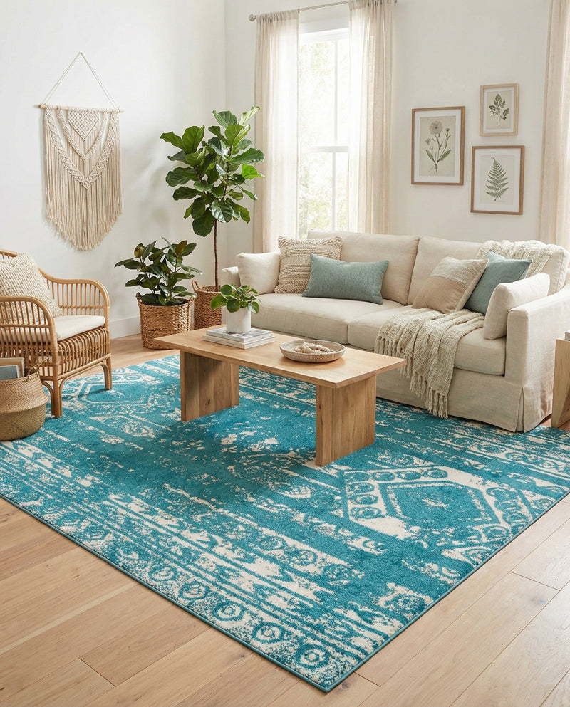 Brighton Stripes Collection Area Rug - Sussex (Turquoise) Rectangle Turquoise  lifestyle 4