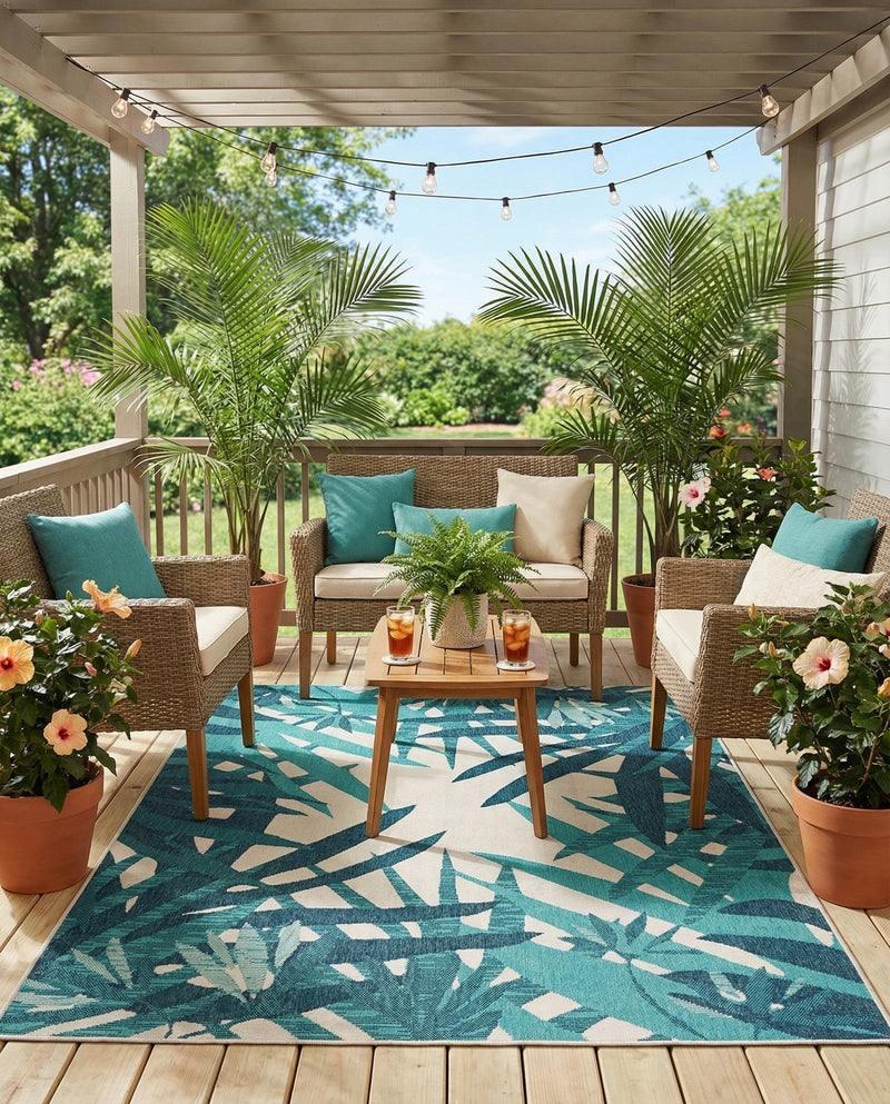 Seaside Blooms Collection Area Rug -  Provence Rectangle Teal blue  lifestyle 4