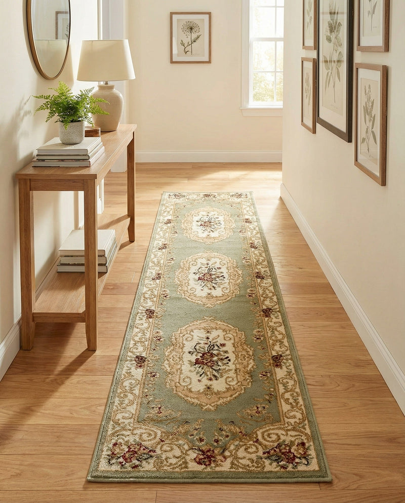 Versailles Elegance Collection Area Rug -  Louveciennes (Green) Runner Green  lifestyle 52