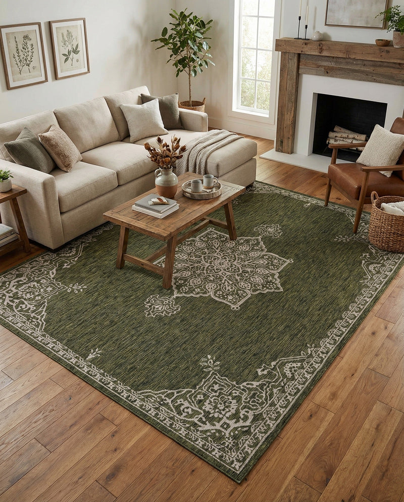 Patio Heritage Collection Area Rug -  Charleston (Green) Rectangle Green  lifestyle 4