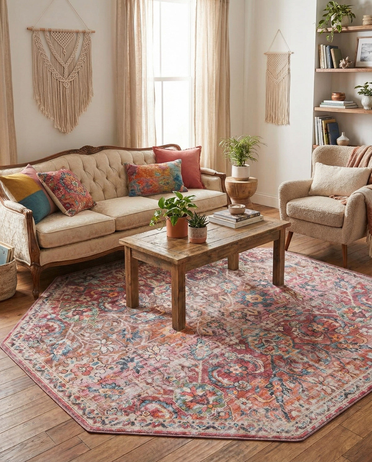 Vintage Memories Collection Area Rug -  Flashback Octagon Ivory and Pink  lifestyle 54
