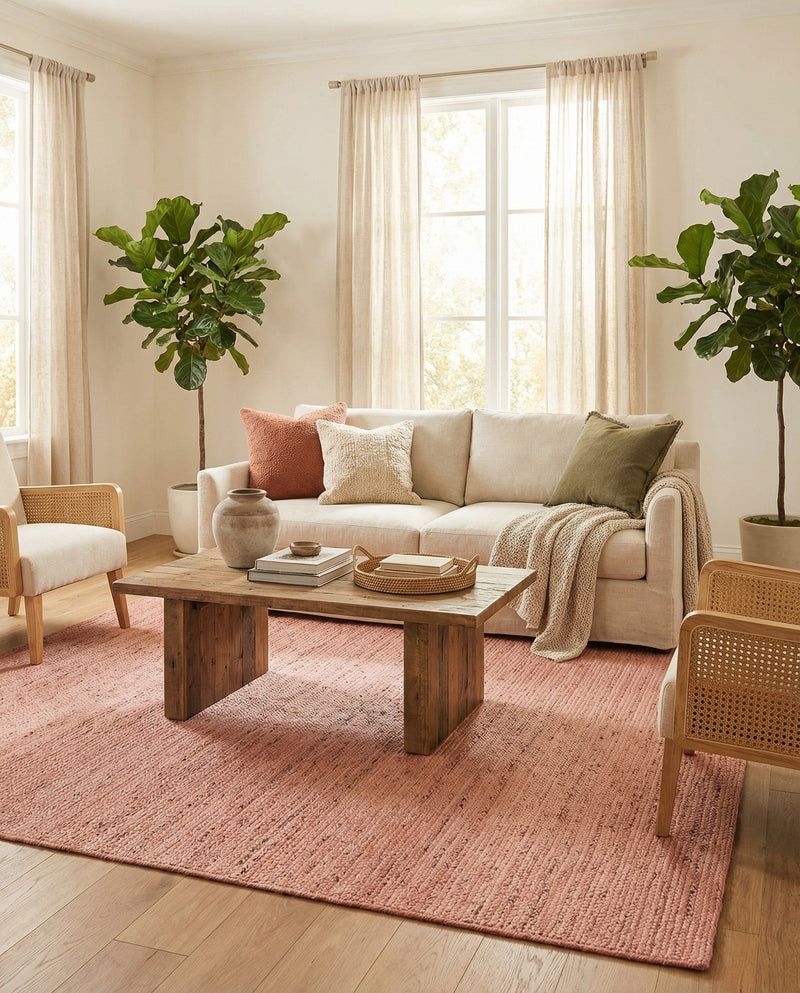 Woven Seaside Jute Collection Area Rug - Savannah (Light Pink) Rectangle Light Pink  lifestyle 3