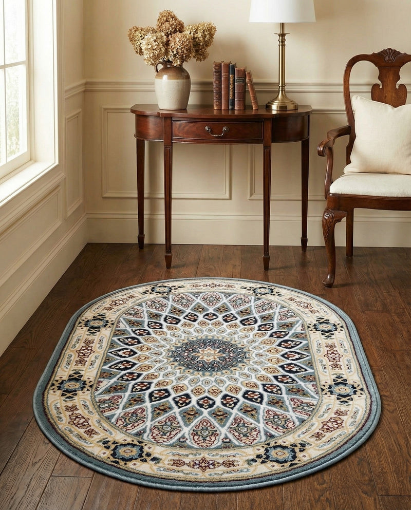 Persian Elegance Collection Area Rug -  Hamedan (Blue) Oval Blue  lifestyle 77