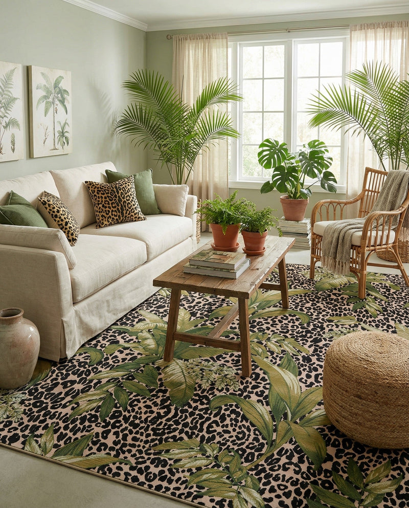 Seaside Blooms Collection Area Rug -  Lotus Rectangle Green  lifestyle 9