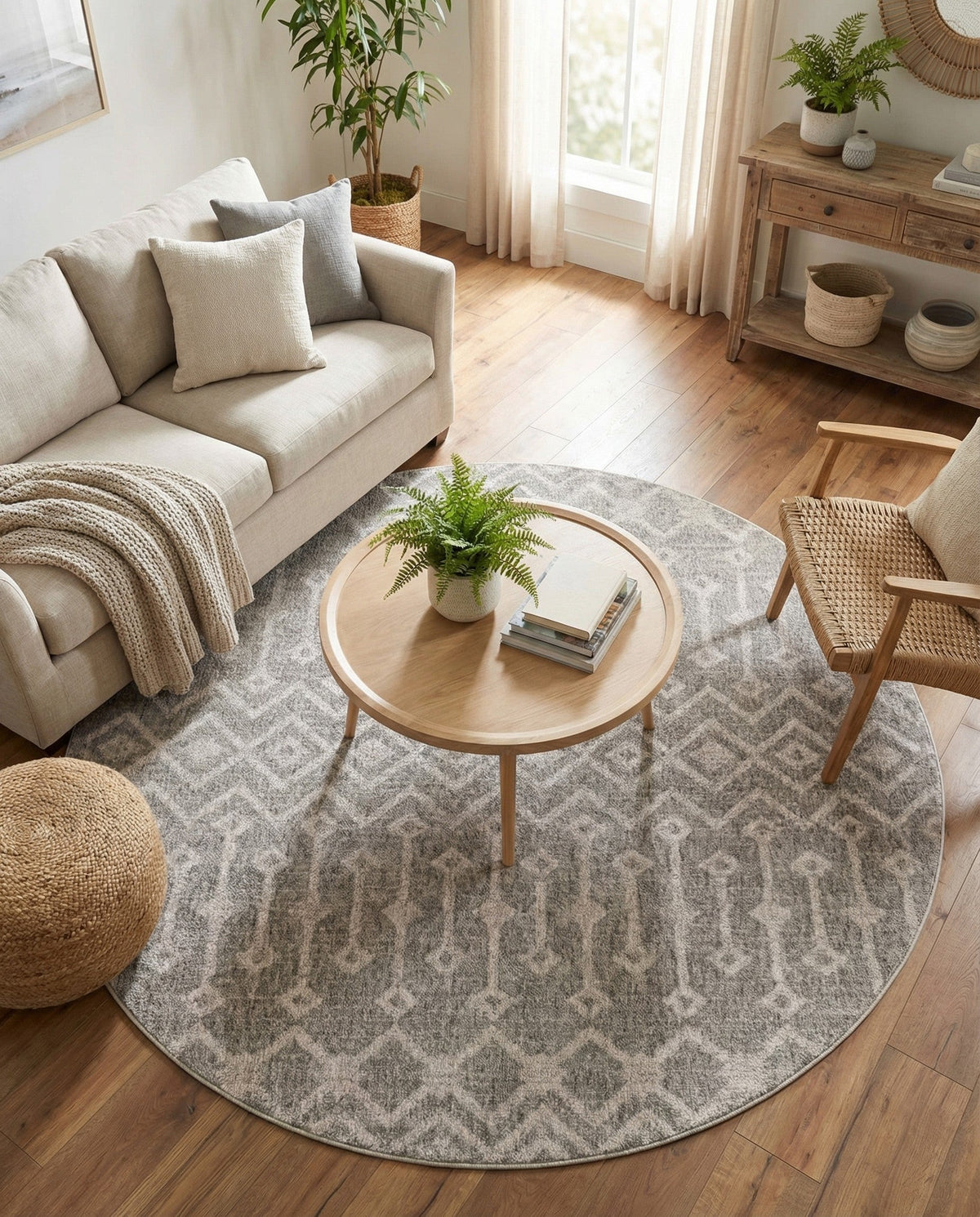 Geo Garden Lattice Collection Area Rug -  Andalusia Round Gray  lifestyle 129
