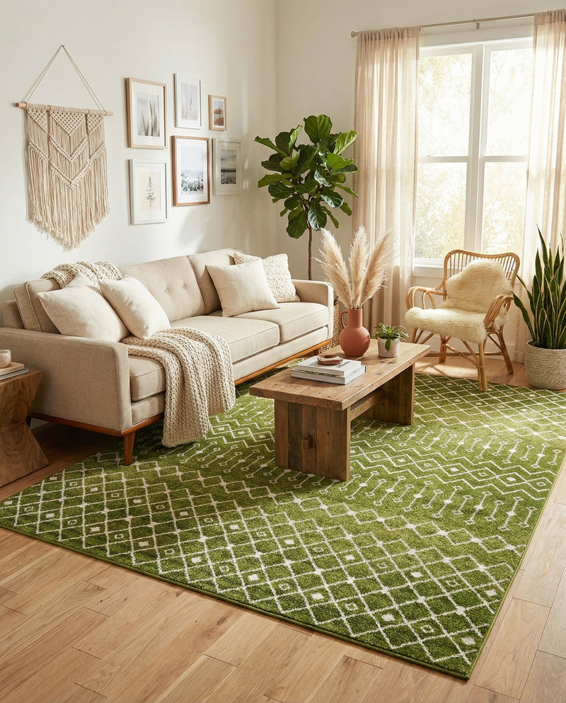 Mediterranean Lattice Collection Area Rug - Santorini (Green) Rectangle Green  lifestyle 6