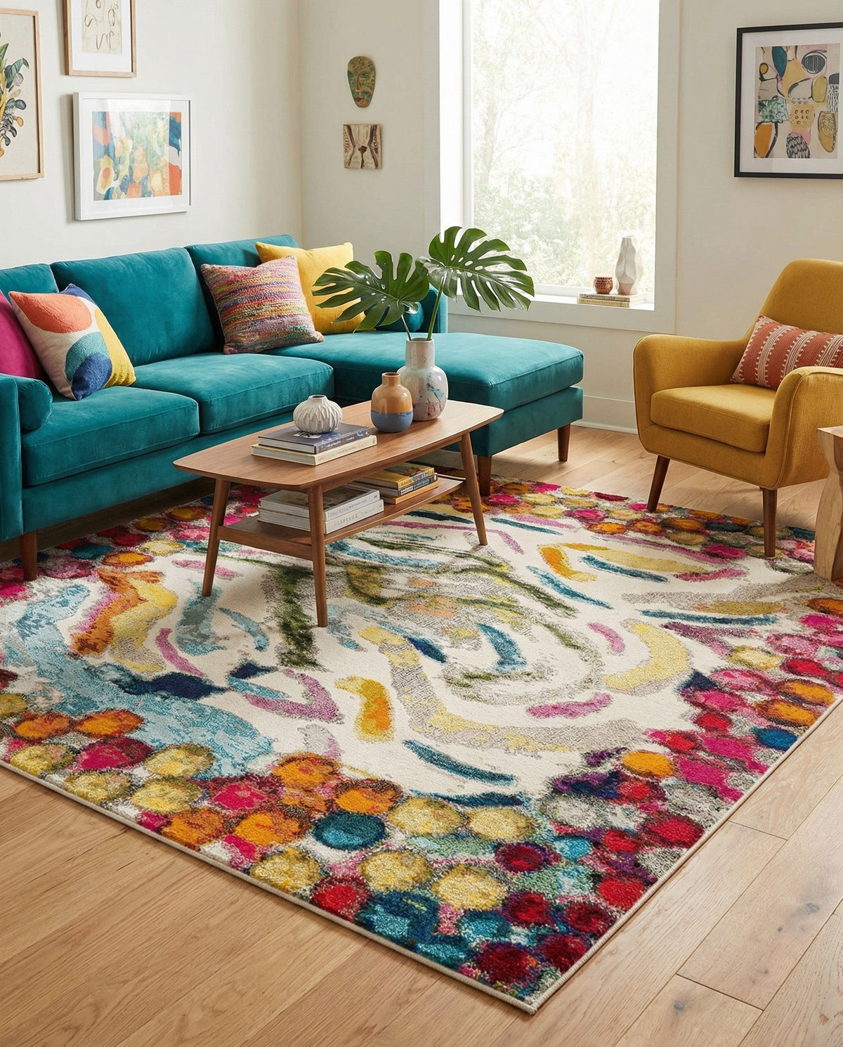 Colorburst Oasis Collection Area Rug -  Calypso Square Multi  lifestyle 77