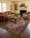 Patio Heritage Collection Area Rug -  Garden Rectangle Rust Red and Blue  lifestyle 14