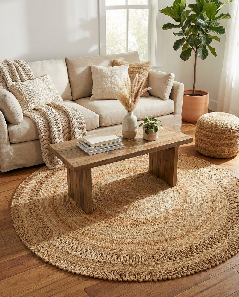 Woven Seaside Jute Collection Area Rug - Varadero Round Natural  lifestyle 32