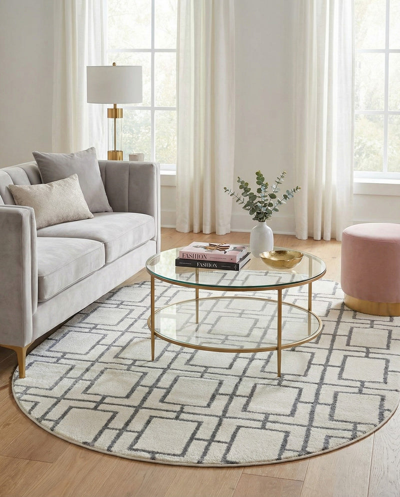 Hollywood Luxe Collection Area Rug -  Beverly (White Silver) Oval White Silver  lifestyle 57