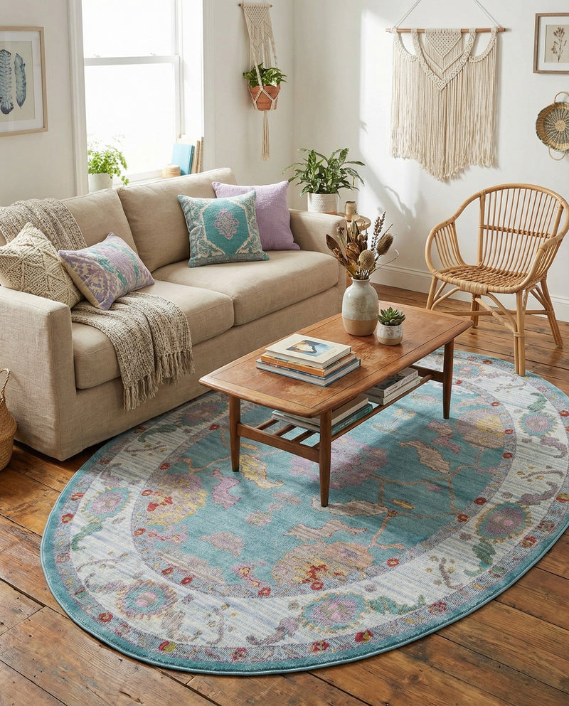 Arcadia Rugs Collection Area Rug - Eden (Aqua and Blue) Oval Aqua and Blue  lifestyle 68