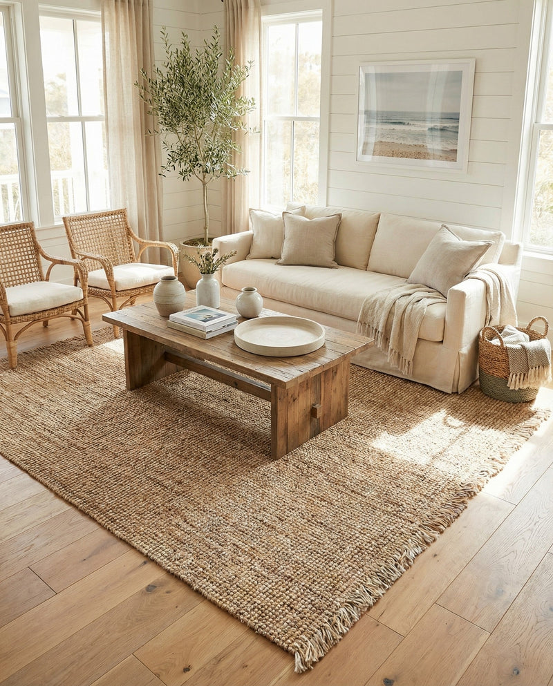 Savannah Jute Collection Area Rug - Tahoe Square Natural  lifestyle 48