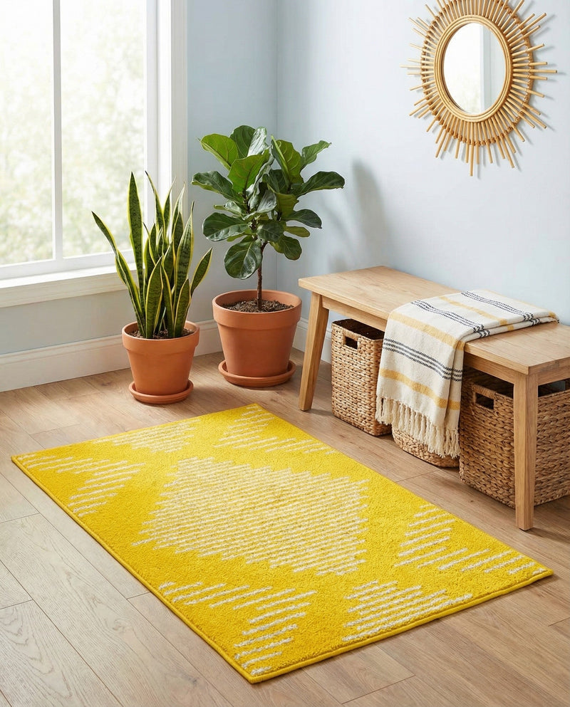 Seychelles Stripes Collection Area Rug - Mahe (Yellow) Rectangle Yellow  lifestyle 17