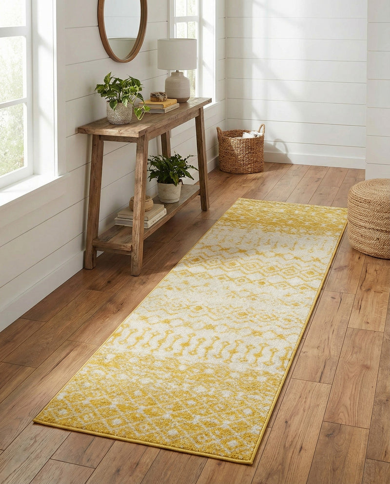 Mediterranean Lattice Collection Area Rug -  Casablanca (Ivory and Yellow) Runner Ivory and Yellow  lifestyle 69