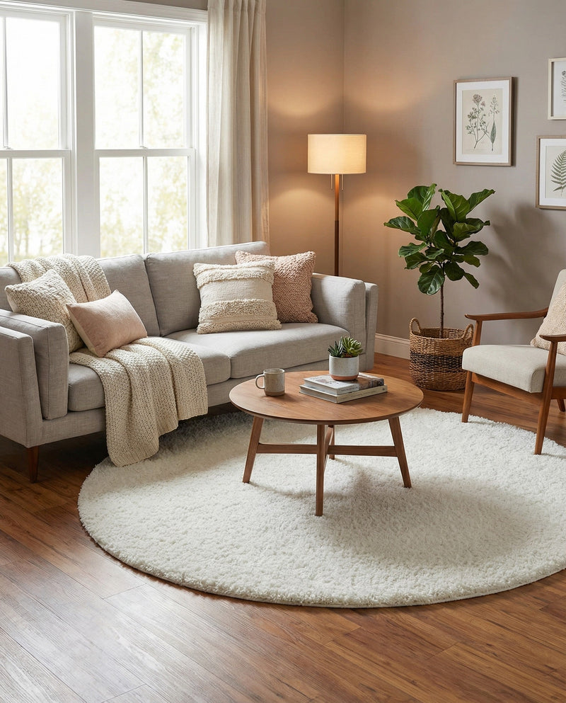 Alpine Plush Collection Area Rug -  Cortina (White) Round White  lifestyle 41