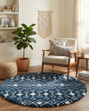 Berber Lattice Shag Collection Area Rug - Atlas (Navy Blue) Round Navy Blue  lifestyle 33