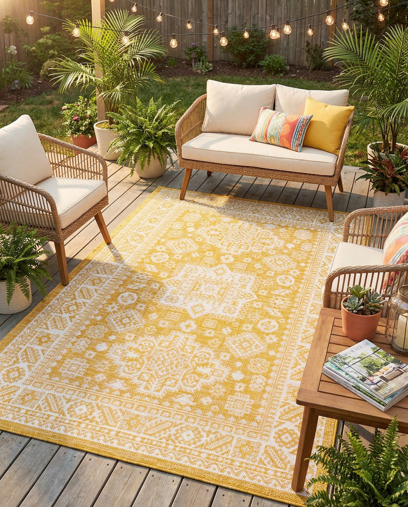 Tribal Terrace Treasures Collection Area Rug -  Incan Isle (Yellow) Rectangle Yellow  lifestyle 11