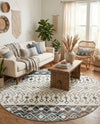 Mediterranean Lattice Collection Area Rug -  Casablanca (Ivory Gray Blue) Round Ivory Gray Blue  lifestyle 26