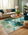 Seaside Blooms Collection Area Rug -  Flora Rectangle Blue Green  lifestyle 28