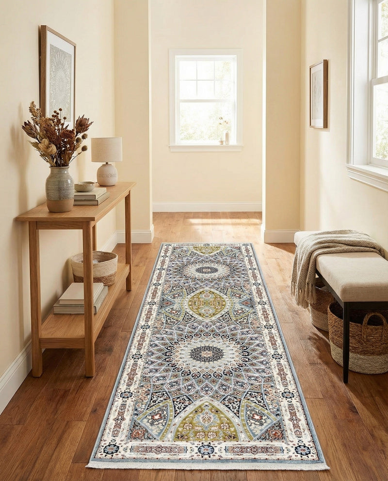 Persian Elegance Collection Area Rug -  Hamedan (Blue) Runner Blue  lifestyle 80