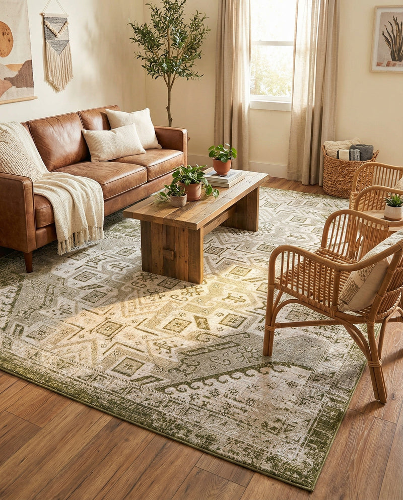 Tribal Terrace Treasures Collection Area Rug - Mayan Marina (Green) Rectangle Green  lifestyle 5