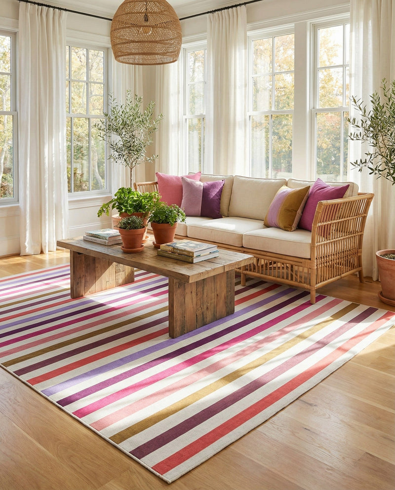 Seaside Stripes Collection Area Rug - Azul Square White  lifestyle 67