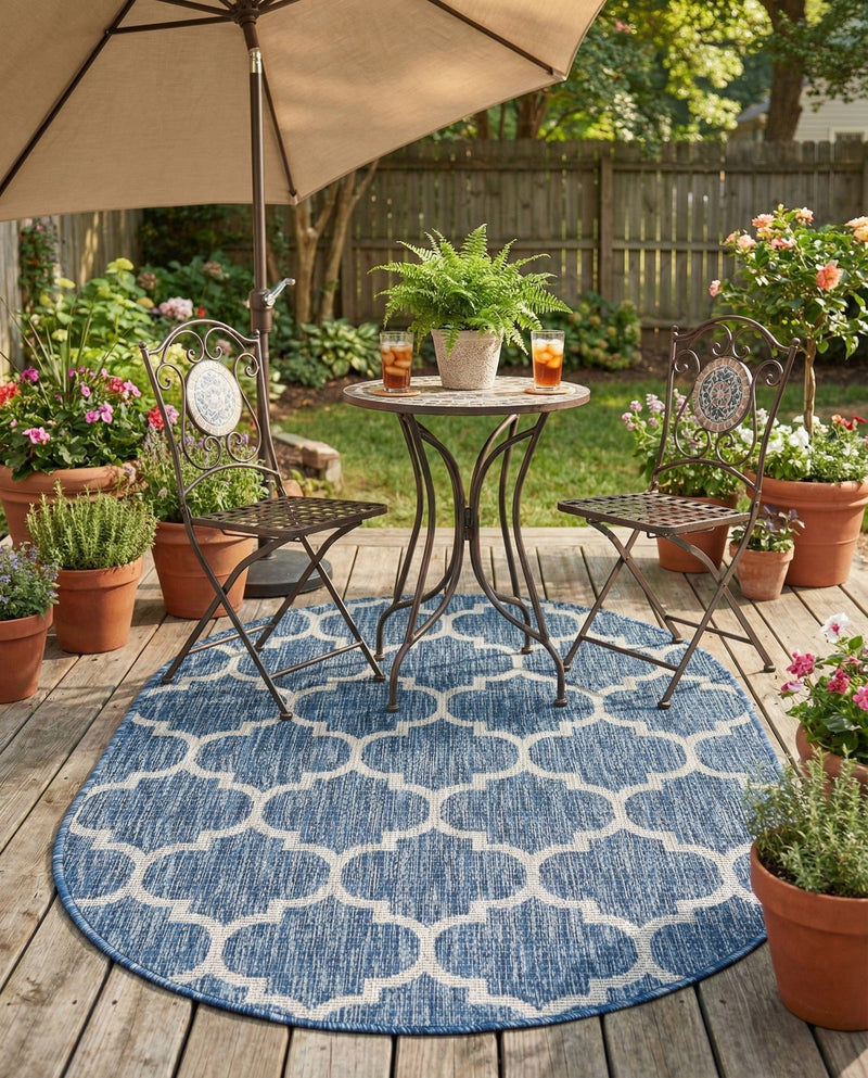 Savannah Pergola Collection Area Rug - Arbor (Navy Blue) Oval Navy Blue  lifestyle 96
