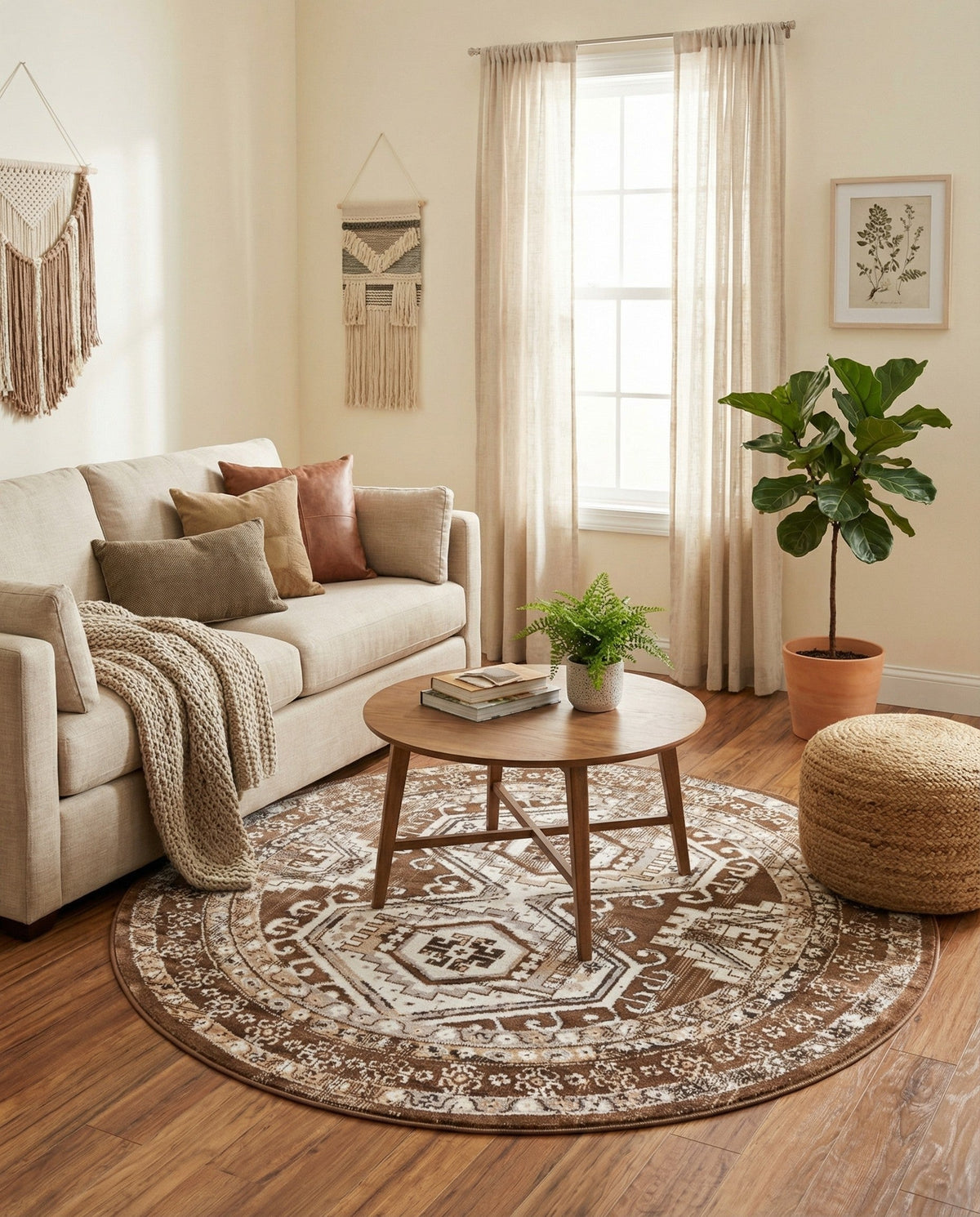 Savannah Elegance Collection Area Rug -  Tybee (Brown) Round Brown  lifestyle 95