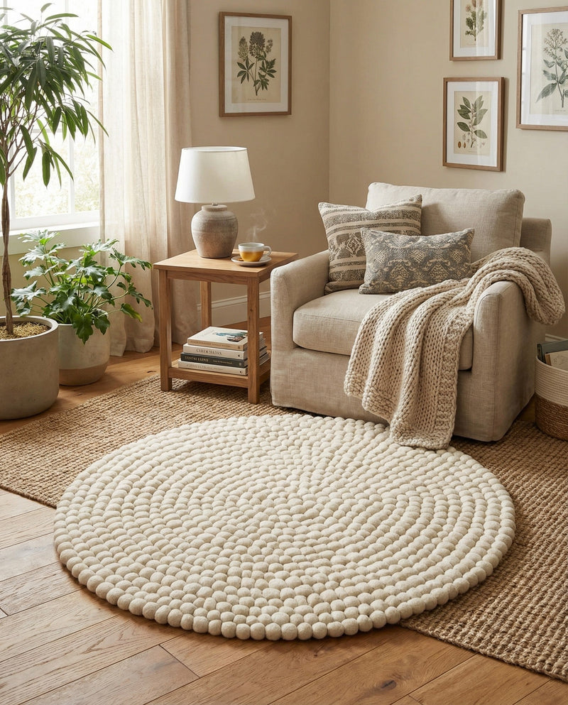 Woolen Sphere Collection Area Rug - Orbsburg (Ivory) Round Ivory  lifestyle 28