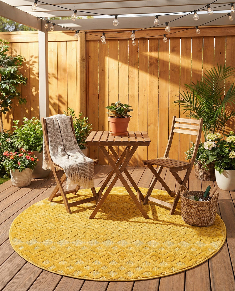 Garden Lattice Charm Collection Area Rug -  Pergola (Yellow) Round Yellow  lifestyle 31