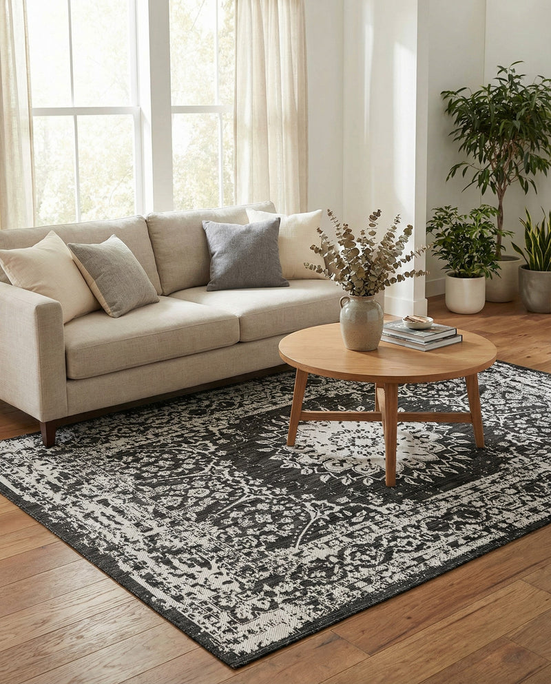 Patio Heritage Collection Area Rug -  Lafayette (Black and White) Rectangle Black and White  lifestyle 18