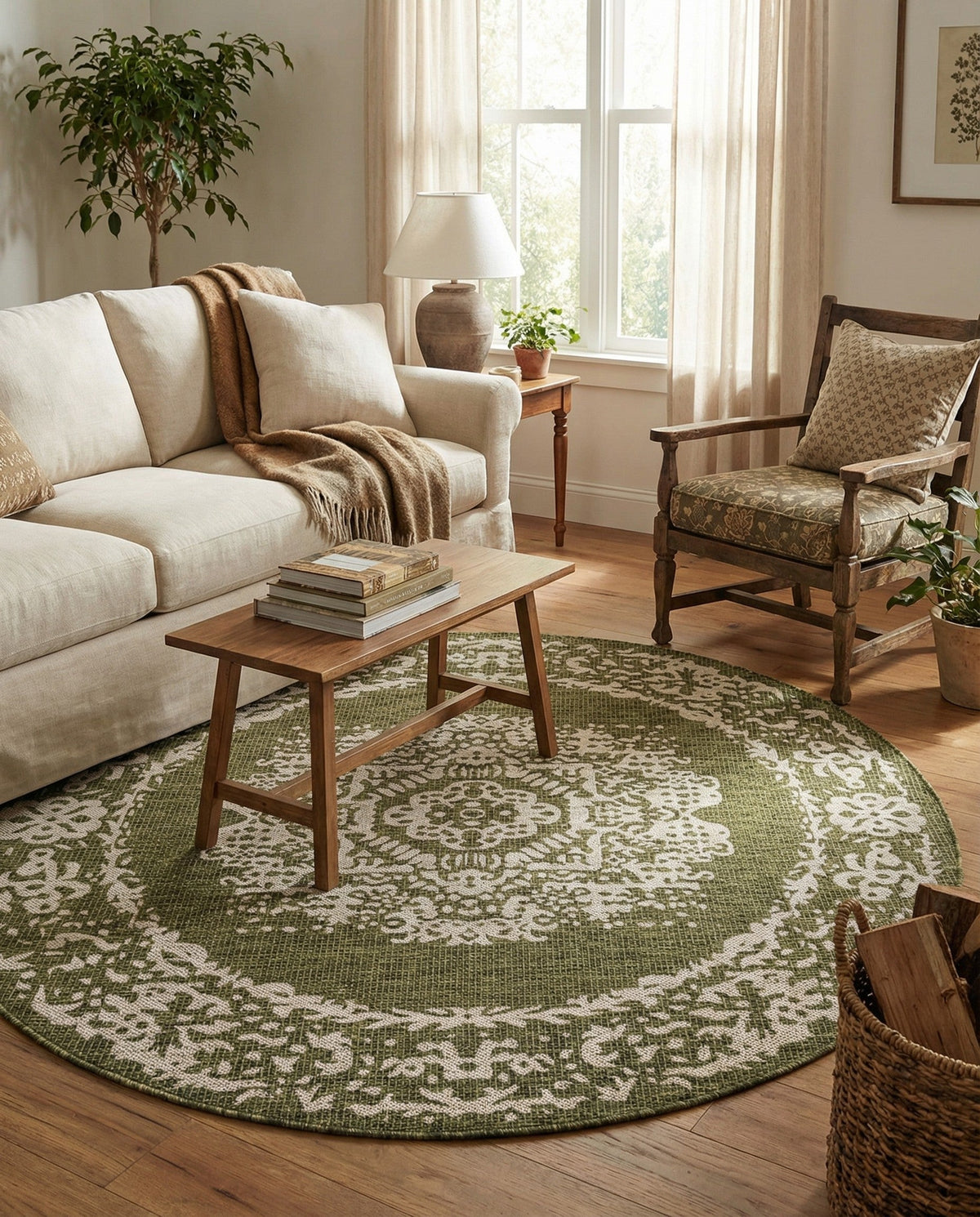 Patio Heritage Collection Area Rug - Savannah (Green) Round Green  lifestyle 79
