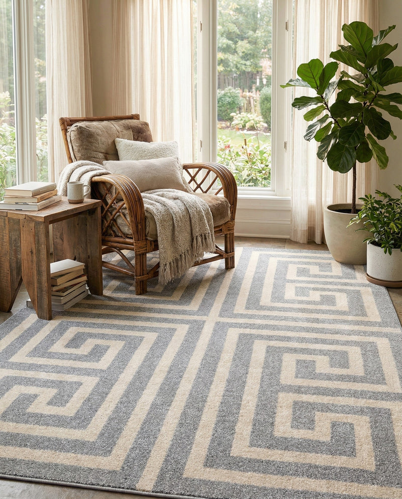 Aegean Labyrinth Collection Area Rug -  Mykonos Rectangle Gray  lifestyle 30